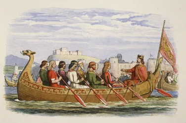 The Barge of Edgar Manned by Eight Kings on the Dee, 973 AD, from A Chronicle of England BC 55 to AD 1485, Published London, 1863